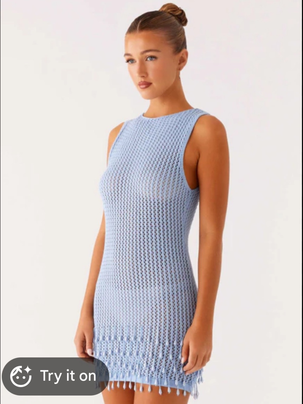 Peppermayo Light Blue Crochet Beaded Mini Dress